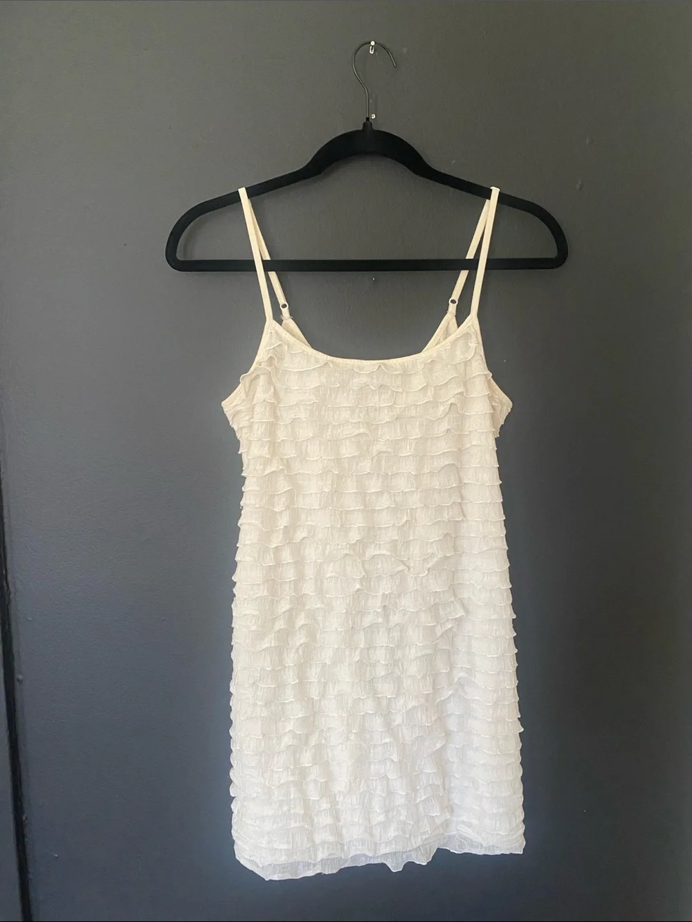 Free People Y2K Cream Ruffle Slip Mini Dress with Adjustable Straps